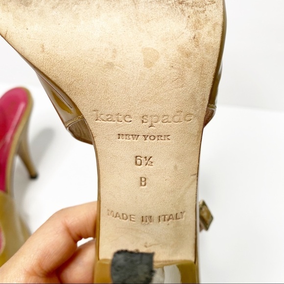 KATE SPADE Tan Heel Sandals patent leather Sz. 6.5 - Picture 11 of 11